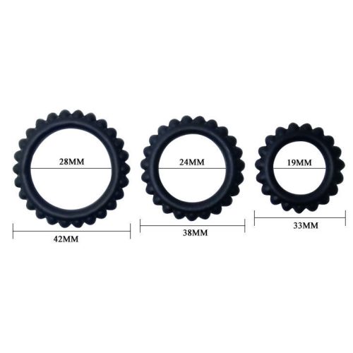 BAILE - TITAN KÉSZLET 3PCS COCK RING BLACK 2,8 + 2,4 + 1,9 CM