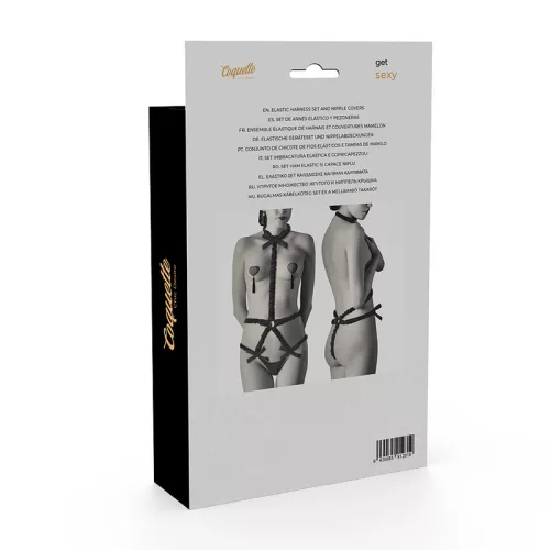 COQUETTE CHIC DESIRE - ELASZTIKUS HEVEDER KÉSZLET ÉS MELLBIMBÓS FEDÉL FEKETE