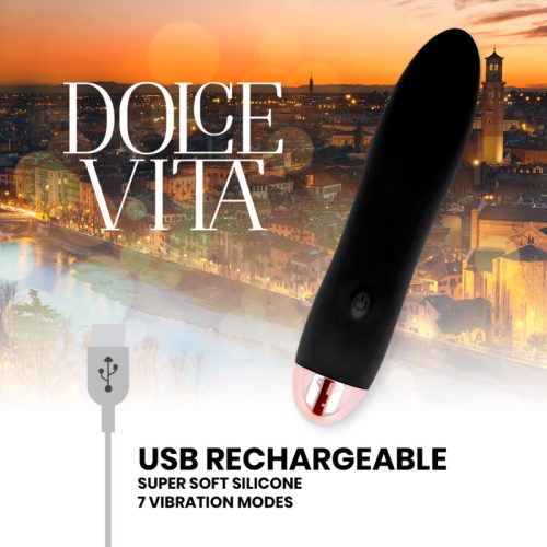 DOLCE VITA – FELTÖLTHETŐ VIBRÁTOR, NÉGY FEKETE, 7 SEBESSÉGES