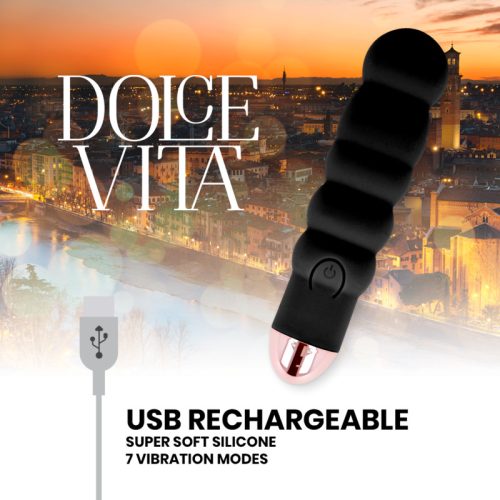 DOLCE VITA – ÚJRATÖLTHETŐ VIBRÁTOR, HAT FEKETE, 7 SEBESSÉGES
