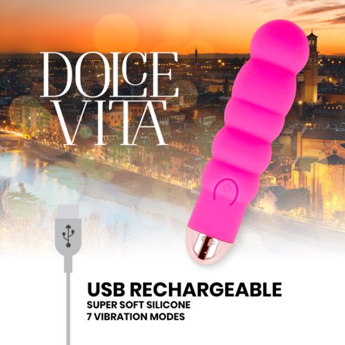 DOLCE VITA - ÚJRATÖLTHETŐ VIBRÁTOR, HAT RÓZSASZÍN, 7 SEBESSÉGES