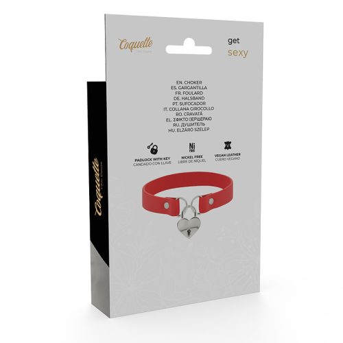 COQUETTE CHIC DESIRE – PIROS VEGÁN BŐR NYAKLÁNC SZÍV KIEGÉSZÍTŐVEL ÉS KULCSCAL