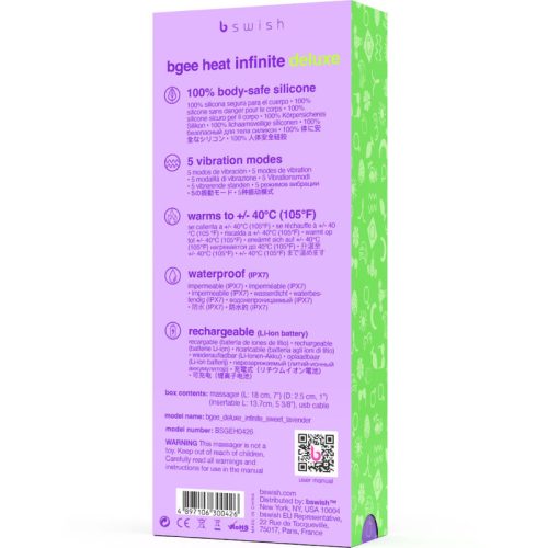 B SWISH - BGEE HEAT INFINITE DELUXE TÖLTHETŐ VIBRÁTOR LEVENDULA, SZILIKON