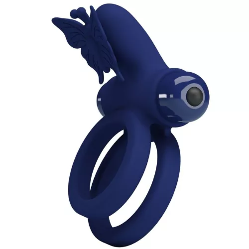 PRETTY LOVE - JAMELE DUPLA GYŰRŰ VIBRÁCIÓVAL ÉS PILLANGÓ STIMULÁTOR KÉK