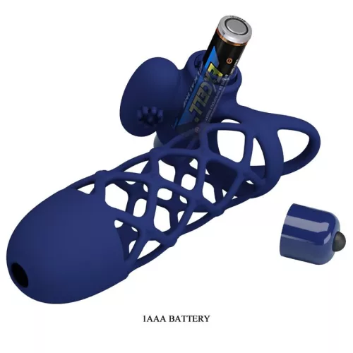 PRETTY LOVE - GIANN VIBRÁTORGYŰRŰ SZILIKON HÜVELYEL KÉK