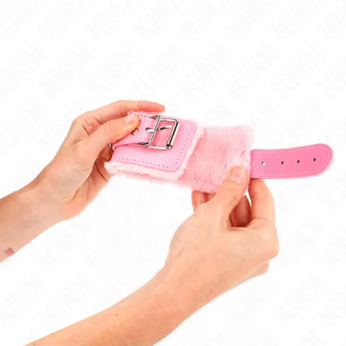 KINK - SZŐRMEL BEVONOTT CSUKLÓRÖGZÍTŐK RÓZSASZÍN ÖVZEL ÁLLÍTHATÓ 17-29 CM X 6 CM