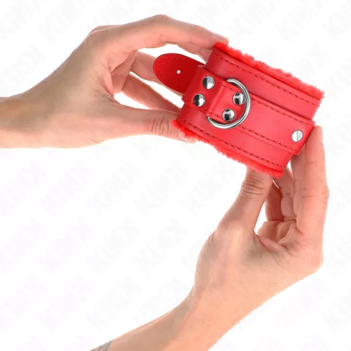 KINK - SZŐRMEL BEVONOTT CSUKLÓRÖGZÍTŐK, PIROS ÖV, ÁLLÍTHATÓ 17-29 CM X 6 CM