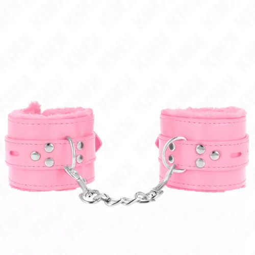 KINK - SZŐRMEL BORÍTOTT CSUKLÓRÖGZÍTŐK NÉGYZET ALAKÚ LYUKAKKAL, RÓZSASZÍN ÉS RÓZSASZÍN ÖV ÁLLÍTHATÓ MÉRET: 17-29 CM X 6 CM