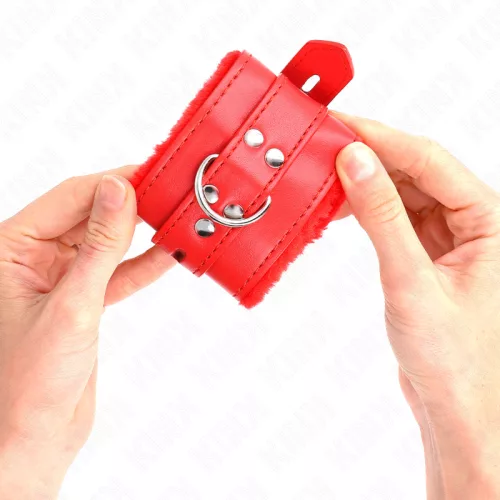 KINK – SZŐRMEL BÉLELT CSUKLÓRÖGZÍTŐK NÉGYZET ALAKÚ LYUKAKKAL, PIROS ÉS PIROS ÖV ÁLLÍTHATÓ 17-29 CM X 6 CM