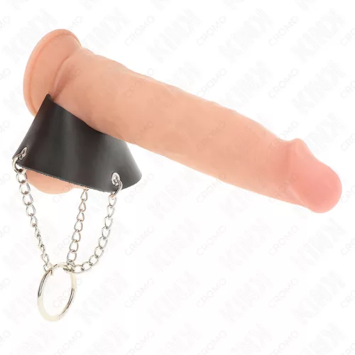 KINK - PÉNISZGYŰRŰ 4 CM LÁNC 7 CM FÉM BŐRÖV