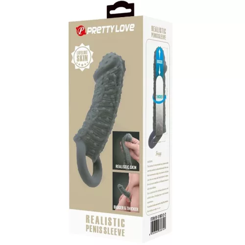 PRETTY LOVE - REALISTA PÉNISZNAGYOBBÍTÓ ÉS KÉSLELTETŐ HÜVELY 2-ES MODELL SZÜRKE