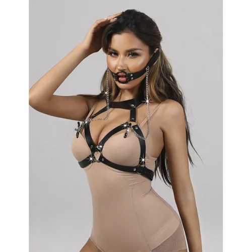 SUBBLIME - 953720 BONDAGE BŐRPÁNT, MELLCSÍPŐK FEKETE EGYMÉRETŰ,