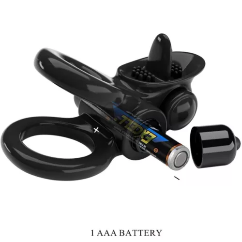 PRETTY LOVE - SZENVEDÉLYES GYŰRŰ, DUPLA REZGŐ GYŰRŰ + CLITORIS STIMULATOR BLACK