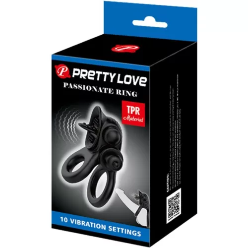PRETTY LOVE - SZENVEDÉLYES GYŰRŰ, DUPLA REZGŐ GYŰRŰ + CLITORIS STIMULATOR BLACK