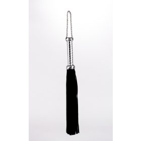   Flogger met metalen leren handvat en suède lederen staarten zwart 18"