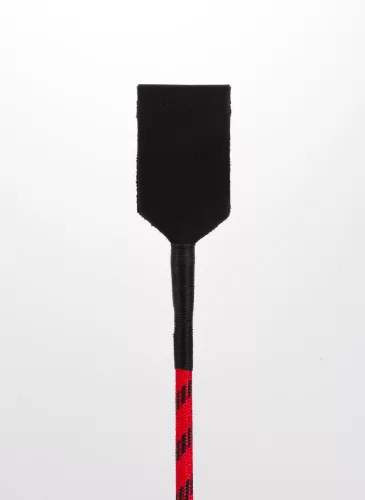 Nylon stok met neonstrip en leren handvat Nubuck Leather Top Rood