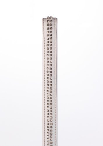 Lamsleren handvat met 2 rijen kleine strassstenen en metalen ketting wit