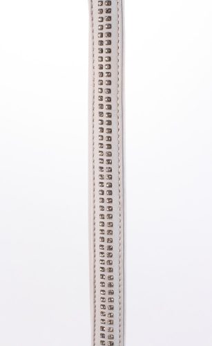 Lamsleren handvat met 2 rijen kleine strassstenen en metalen ketting wit