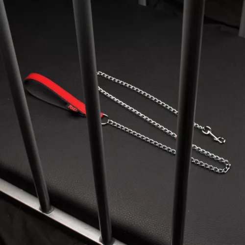 Prémium bőr fogantyús póráz - 1 m, piros