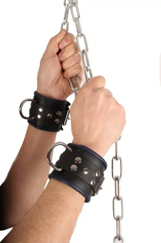 Bőr bilincs – fekete/kék, érzéki kötözéshez
