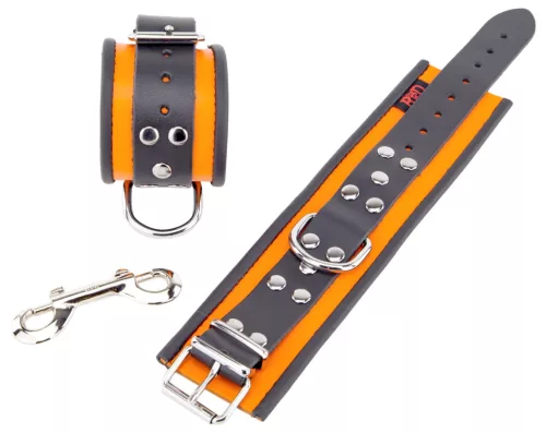 Prémium bőr bilincs – narancs/fekete színkombinációban
