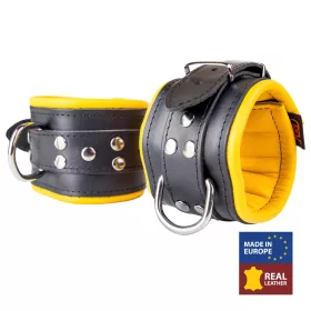 Gewatteerde leren voetboeien - zwart/geel premium accessoire