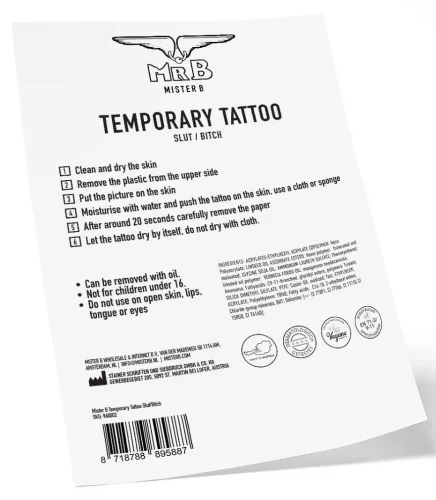 MrB Slut / Bitch – ephemér tetoválás 15 x 5 cm