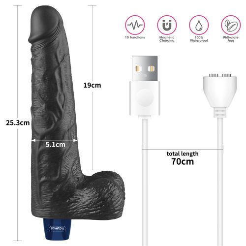 10" REAL SOFTEE oplaadbare vibrerende dildo (zwart)_B15O50_4