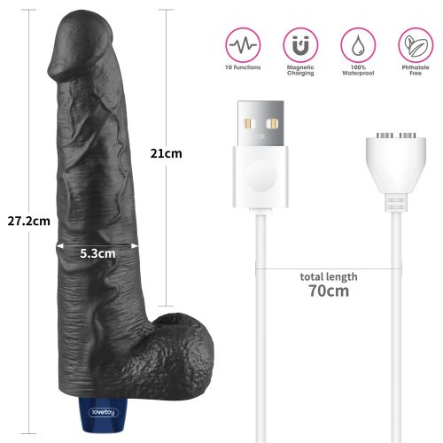 10,5" REAL SOFTEE oplaadbare vibrerende dildo (zwart)_B15O50_4