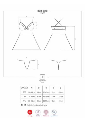 838-BAB-3 babydoll & thong red  S/M