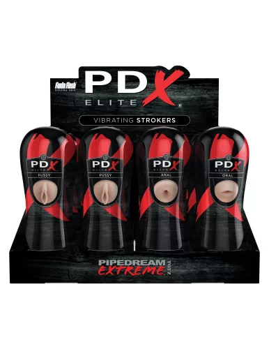 Pipedream Extreme Elite Vibrating Stroker Display - 12 pcs Licht/Zwart